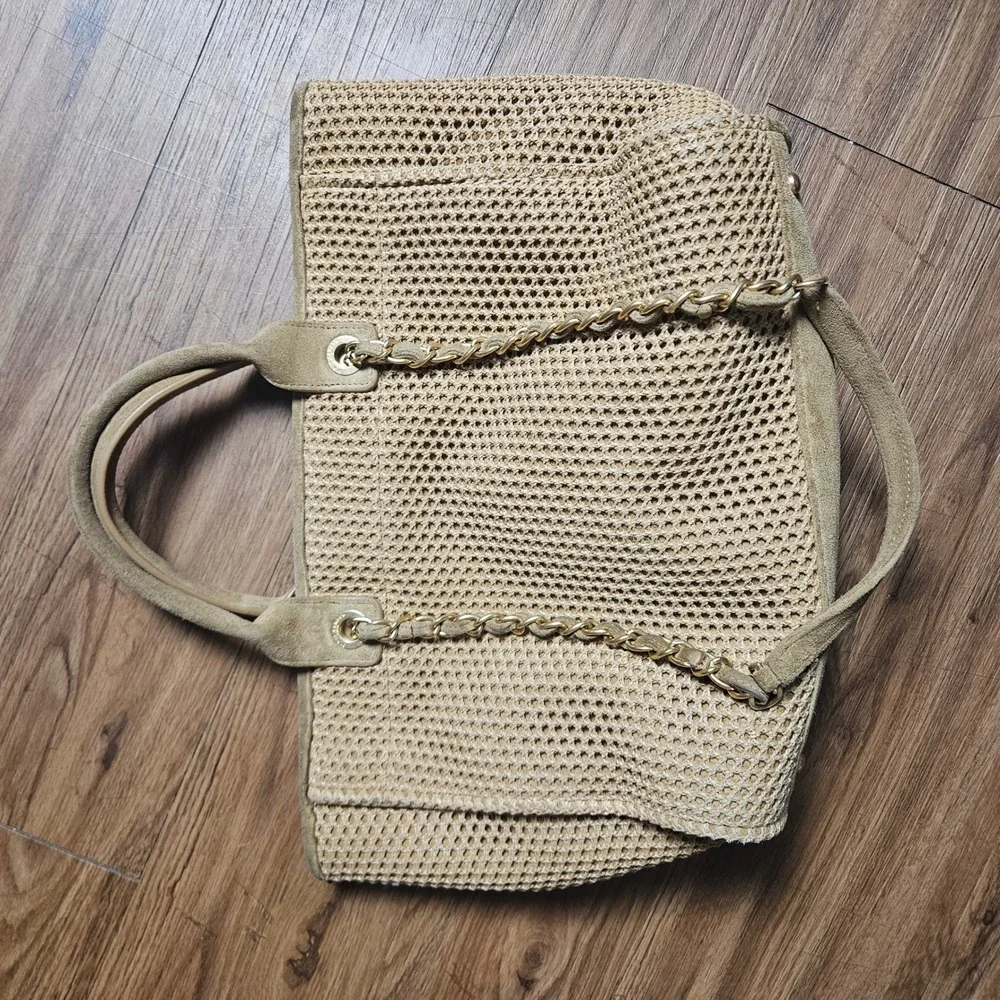 Chanel Deauville-style Raffia/Crochet Shopping Tote Large Paris Logo